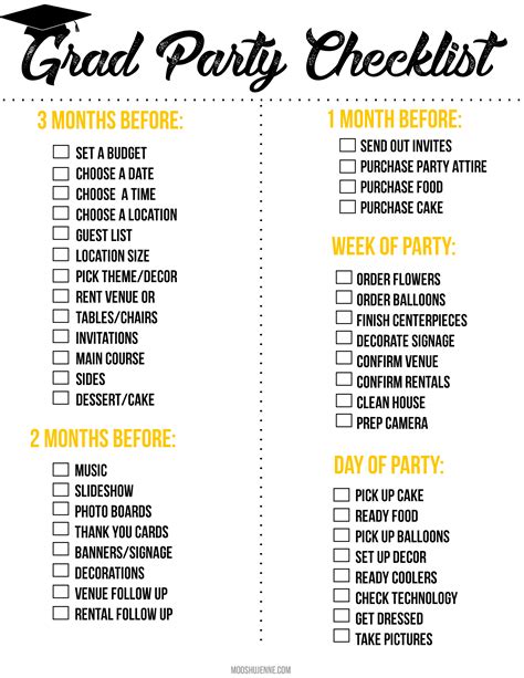 Printable Grad Party Checklist